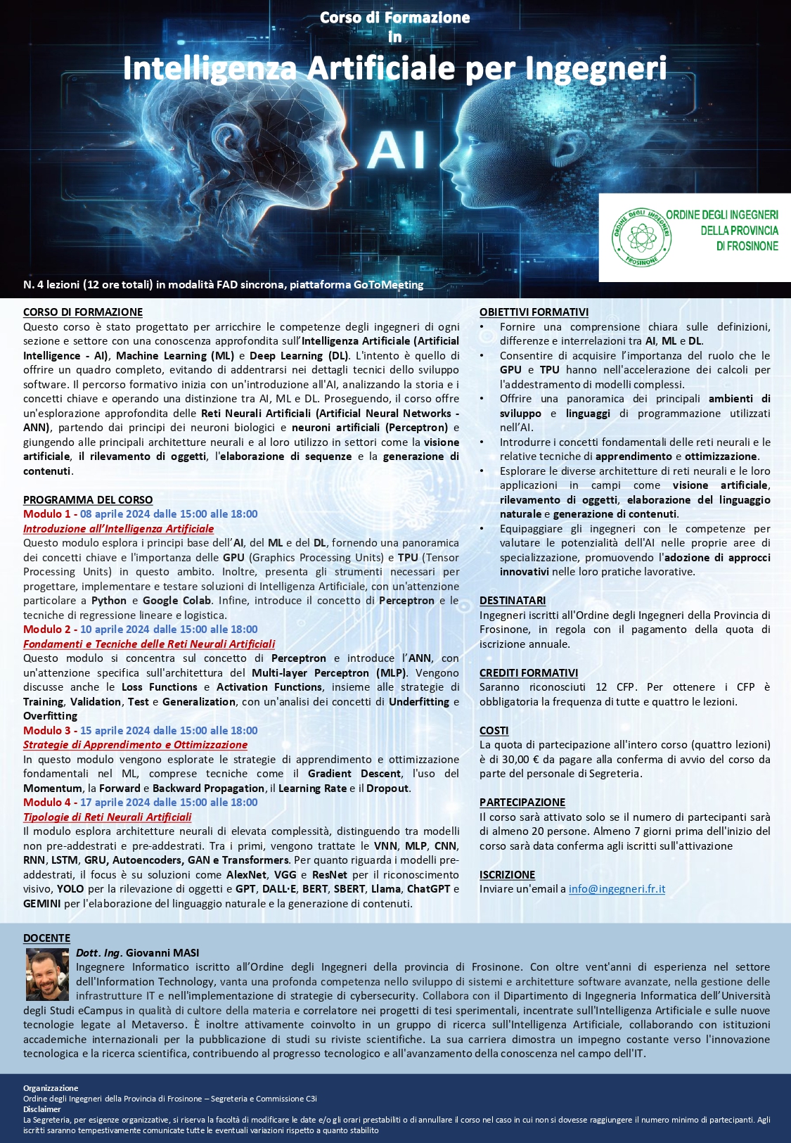 Corso Intelligenza Artificiale per Ingegneri - locandina