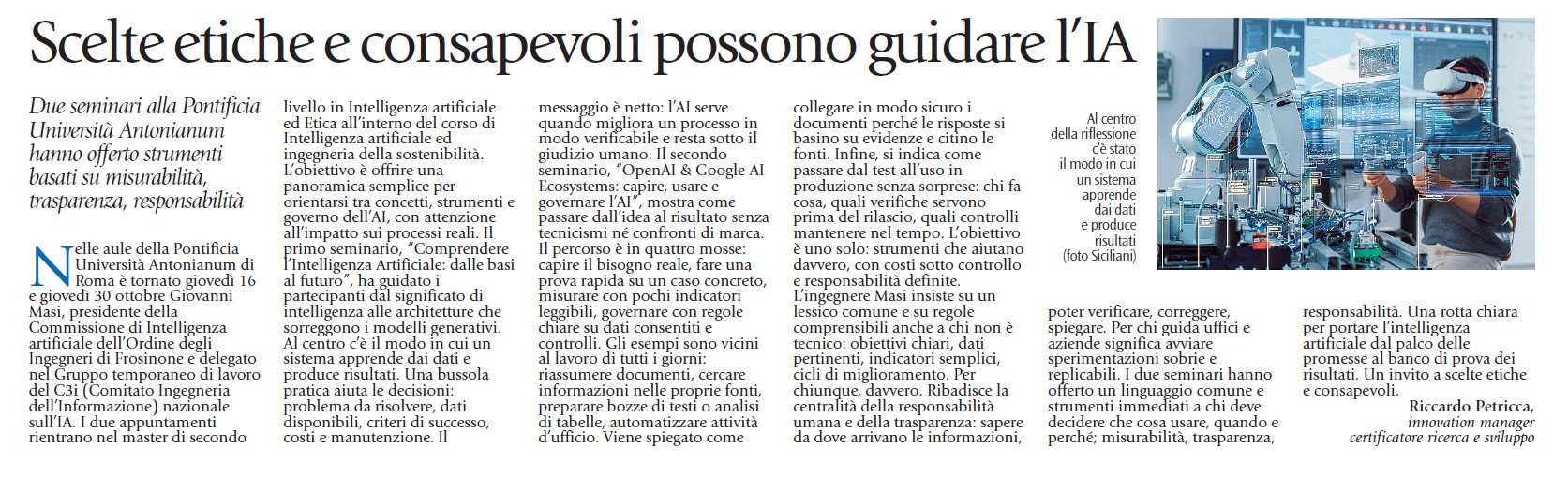 Articolo Lazio Sette sull'IA e formazione